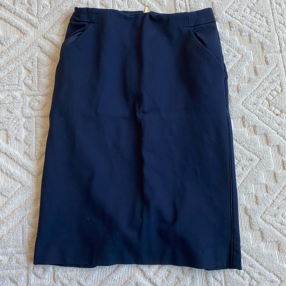 Navy Pencil Skirt with Gold Exposed Zipper Size 4